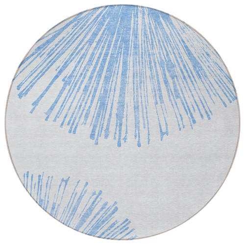 8' Denim Blue And Ivory Round Abstract Washable Indoor Outdoor Area Rug
