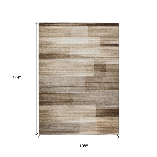 9' X 12' Brown And Ivory Striped Washable Indoor Outdoor Area Rug - Brown, Ivory