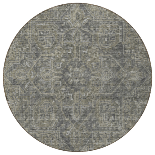 8' Round Brown and Black Round Oriental Washable Non Skid Indoor Outdoor Area Rug
