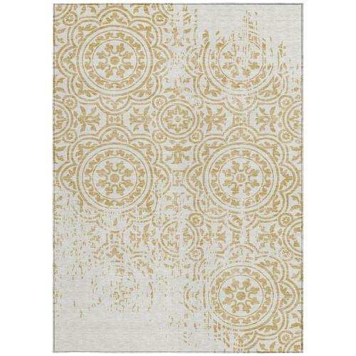 9' X 12' Gold And Ivory Medallion Washable Indoor Outdoor Area Rug