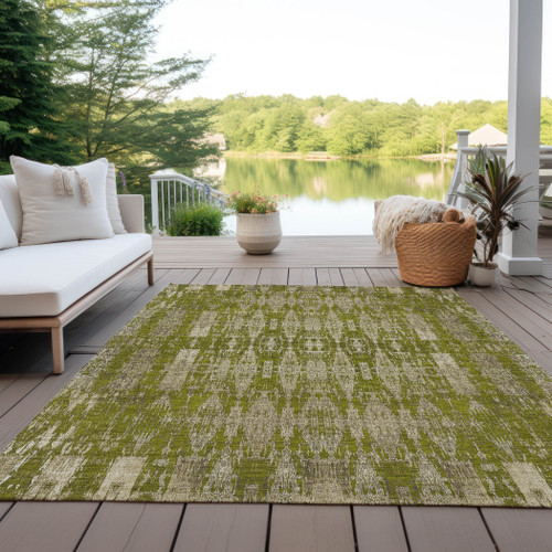 9' X 12' Olive Green Taupe And Beige Moroccan Washable Indoor Outdoor Area Rug