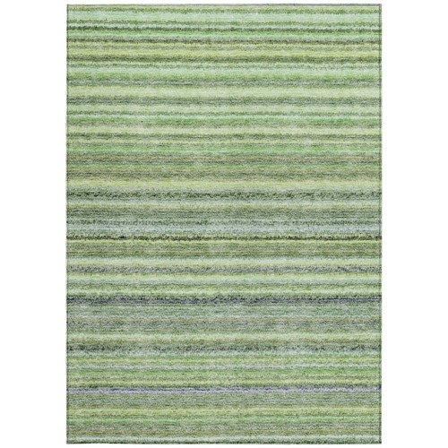 9' X 12' Green Artichoke Green And Olive Green Striped Washable Indoor Outdoor Area Rug