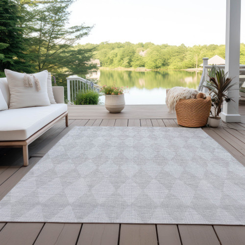 9' X 12' Pewter And Silver Geometric Washable Indoor Outdoor Area Rug