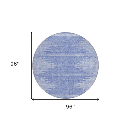 8' Denim Blue And Ivory Round Abstract Washable Indoor Outdoor Area Rug