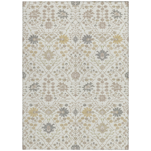 10' X 14' Ivory Beige And Gray Oriental Washable Indoor Outdoor Area Rug