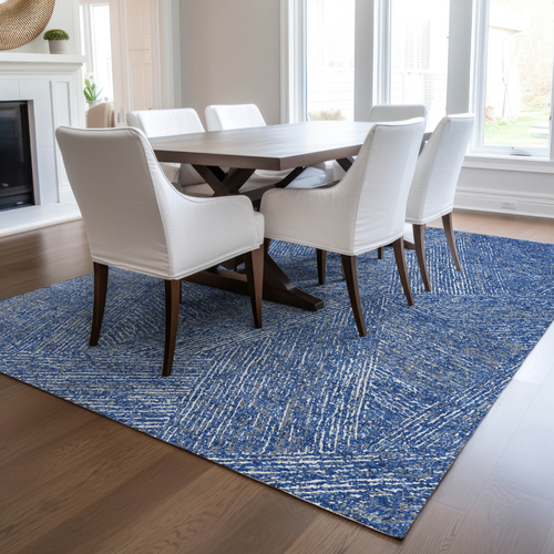10' X 14' Navy Blue Gray And Ivory Abstract Washable Indoor Outdoor Area Rug