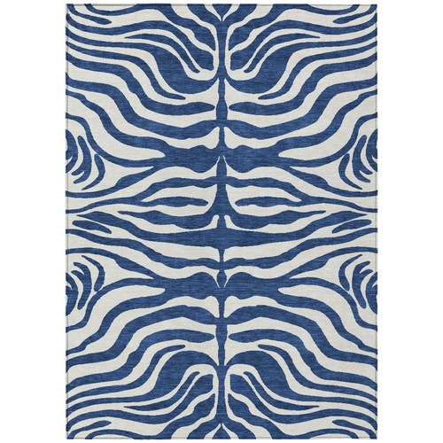 8' X 10' Navy Blue And Ivory Animal Print Washable Indoor Outdoor Area Rug