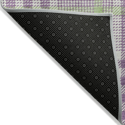 9' X 12' Purple Green And Ivory Plaid Washable Indoor Outdoor Area Rug