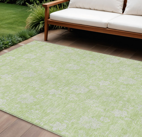 10' X 14' Artichoke Green Mint Green And Ivory Floral Washable Indoor Outdoor Area Rug