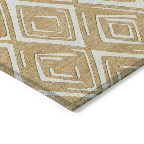 10' X 14' Gold And Ivory Geometric Washable Indoor Outdoor Area Rug