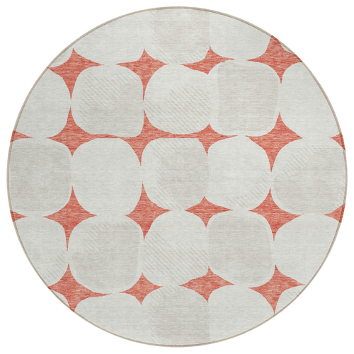 8' Salmon Beige And Ivory Round Abstract Washable Indoor Outdoor Area Rug