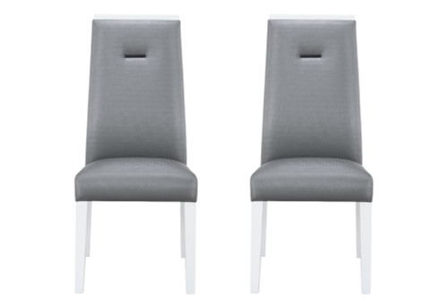 Set of Two Gray And White Upholstered Faux Leather Dining Side Chairs