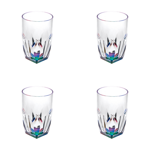 Set of Four Clear and Rainbow Geometric Acrylic Highball Glasses