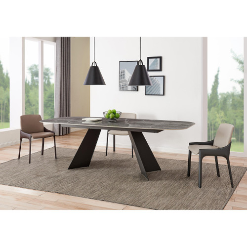 94" Gray and Black Faux Marble Ceramic and Steel Double Pedestal Base Dining Table
