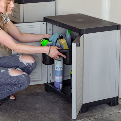 26" Gray And Black Heavy Duty Plastic Two Door Utility Cabinet