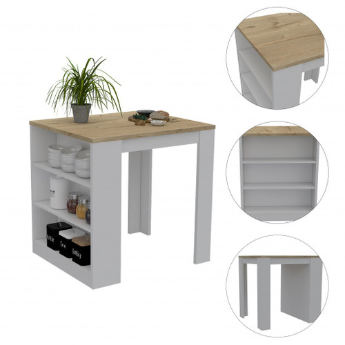 36" Natural and White Wood Kitchen Island With Storage