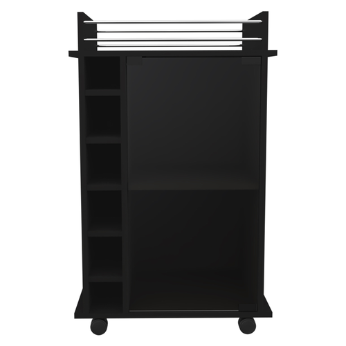Black Rolling Bar Cart With Wine Storage
