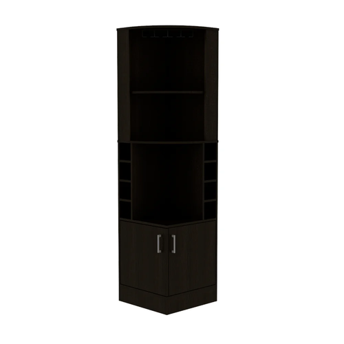 71" Black Wood Corner Bar Cabinet With Two Doors