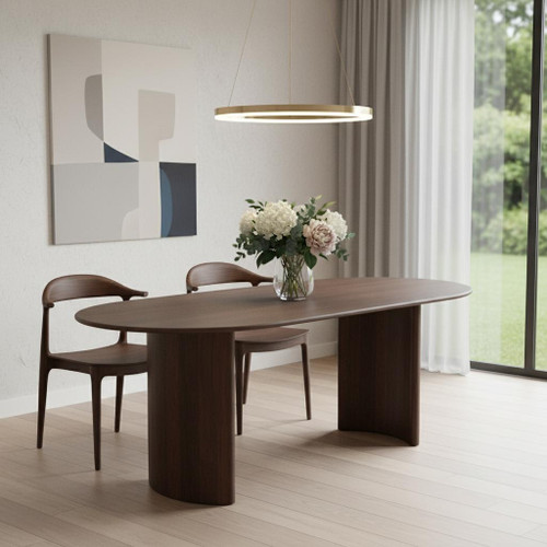 66" Brown Solid Wood Double Pedestal Base Oval Dining Table - Brown Color