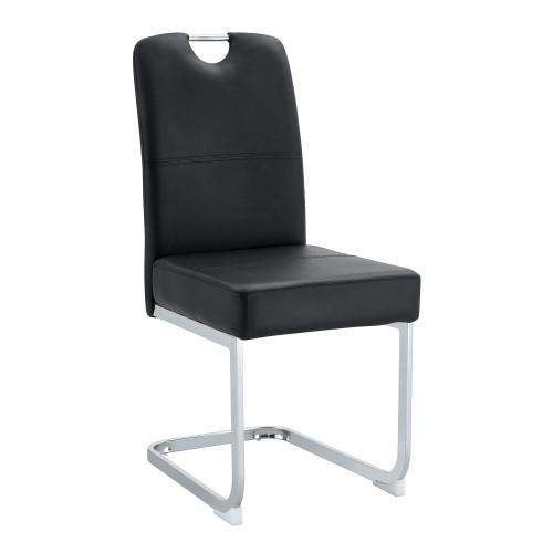 Set of Four Black and Silver Faux Leather and Metal Dining Side Chairs