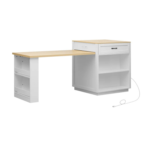 55" Natural and White Wood Barn Door Rolling Kitchen Island With Storage With USB