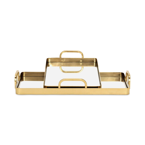 Set of Two Gold And Mirrored Glass Handmade Serving Trays