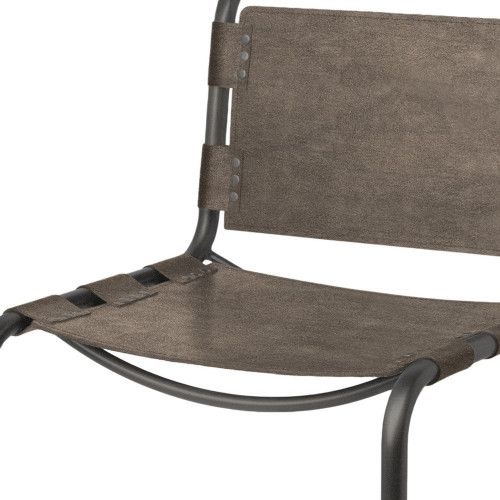 Brown And Black Leather Metal Open Back Dining Side Chair