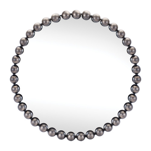 24" Dark Gray Iron Beaded Round Accent Mirror