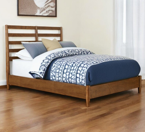 Brown Slat Back Solid Wood King Bed Frame