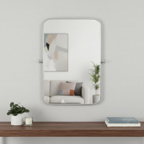 Set of Two 32" Silver Metal Framed Accent Mirrors