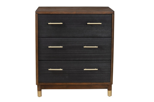 37" Brown And Black Solid Wood Three Drawer Dresser