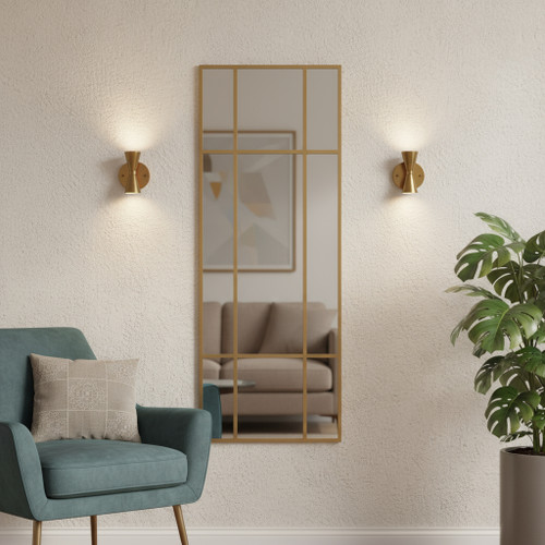 63" Gold Iron Window Pane Geometric Framed Full Length Hanging Mirror