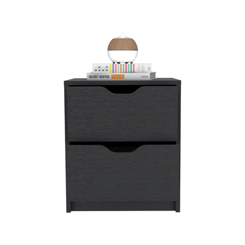 19" Black Wood Two Drawer Nightstand Home Accent