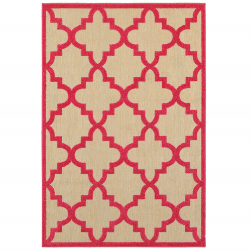7' X 10' Red Geometric Stain Resistant Indoor Outdoor Area Rug