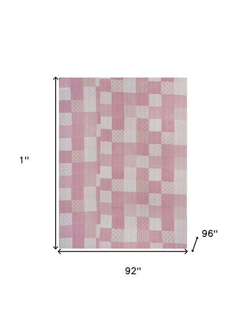 Pink Knitted Cotton Geometric Throw Decor