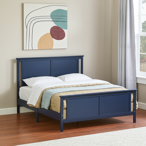 Blue and Walnut Reversible Inlaid Panels Solid Wood Full Bed Frame