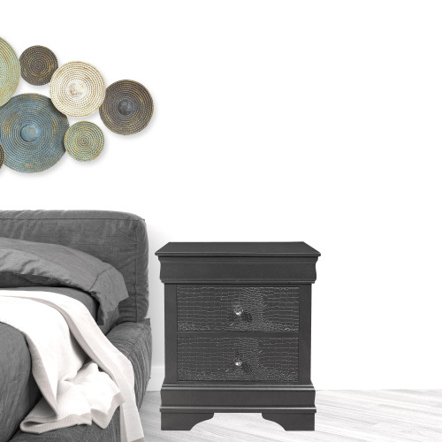 24" Gray Wood Shagreen Two Drawer Nightstand