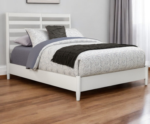White Slat Back Solid Wood Queen Bed Frame