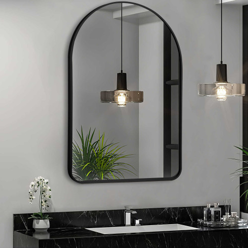 39" Black Arch Metal Framed Bathroom Vanity Mirror Glass