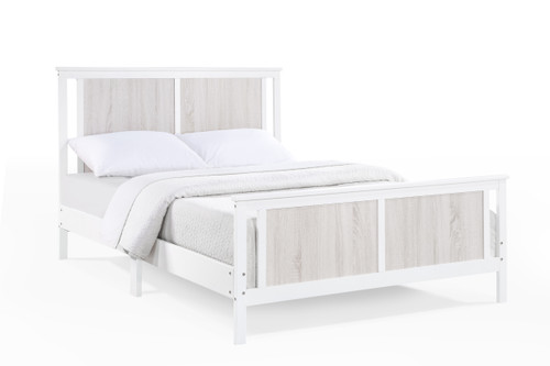 White and Gray Reversible Inlaid Panels Solid Wood Full Bed Frame