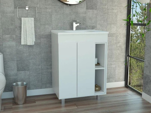 24" White Wood Freestanding Double Door Bathroom Vanity With Sink