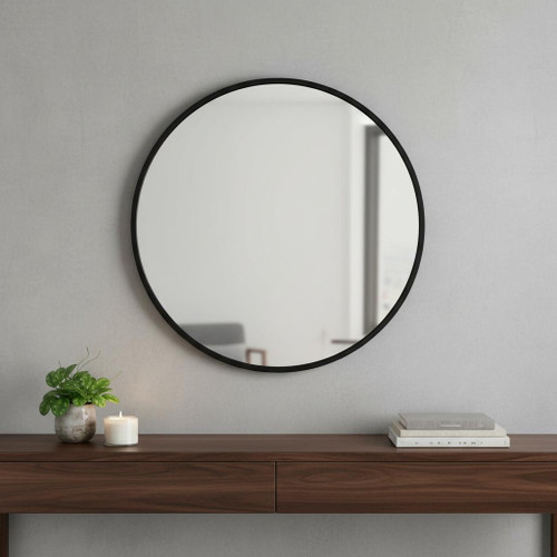 27" Black Aluminum Round Framed Accent Mirror