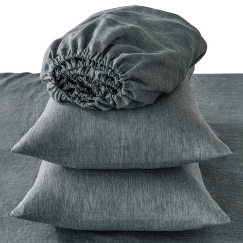 Four Piece Slate Gray Linen Sheet Set