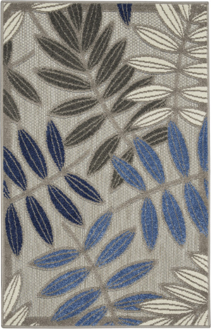 Homeroots Home Decor Gray and Blue Leaves Indoor Outdoor Area Rug, 3 X 4 feet