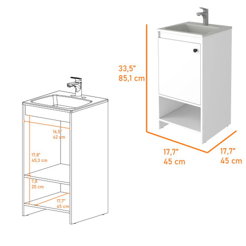 18" Light Gray Wood Freestanding Single Door Bathroom Vanity With White Sink