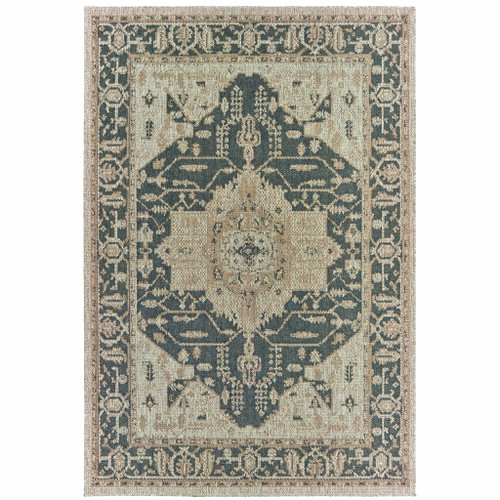 5' X 7' Grey Oriental Stain Resistant Indoor Outdoor Area Rug