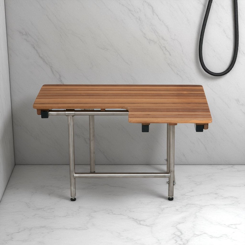 Wall Mount Teak Rectangular Shower Bench With Legs