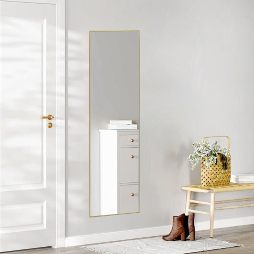 59" Gold Metal Freestanding and Wall Mount Framed Full Length Mirror