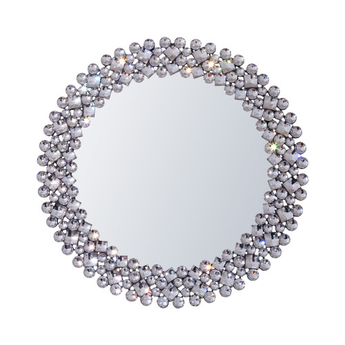 26" Silver Round Faux Crystal Bling Framed Accent Mirror