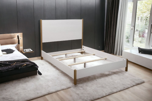 Gold And White Wood Queen Bed Frame